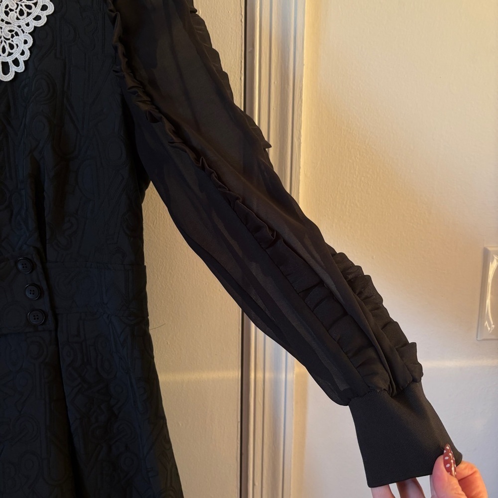 Burryco Statement Collar Black Dress Lined Long Sleeve Wednesday Addams sz 10 - Picture 6 of 13
